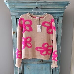 NWT THML Tan Pink Floral Patterned Sweater